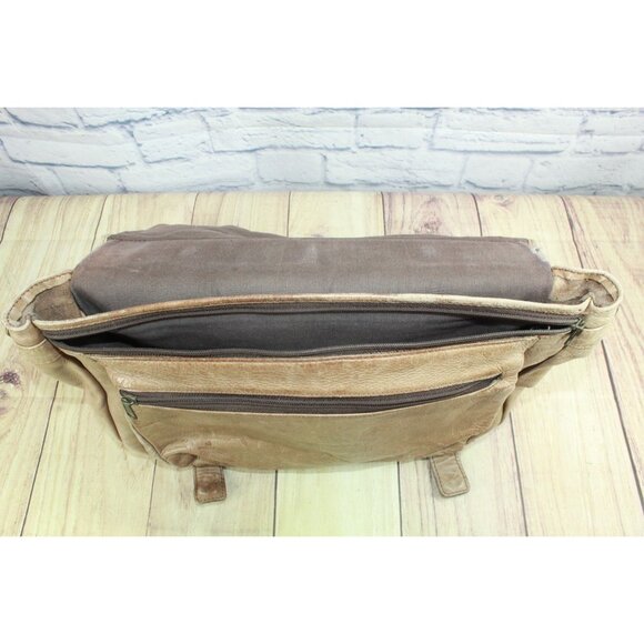 Tan Leather Briefcase Attached Case Laptop Messenger Bag - Picture 11 of 12
